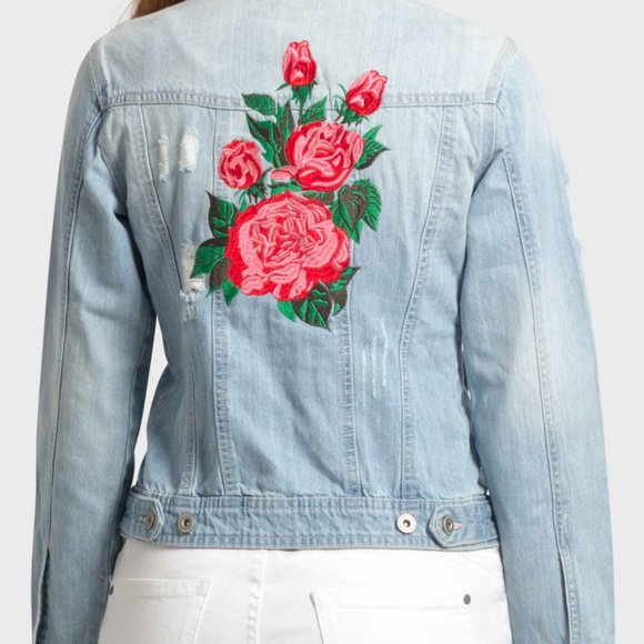 OLGYN Women’s Embroidery Light Blue Denim Jacket - Picture 3 of 4